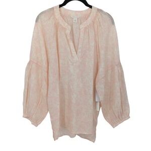 Calson Womens Top XL‎ Pink Floral Print Long Sleeve Blouse Shirt Tencel Dainty